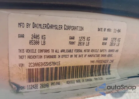 2005 Chrysler 300C from USA, damaged, VIN 2C3AA63H55H578415